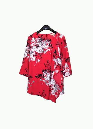 Нарядная шифоновая блуза с ассиметричным кроем в цветочный принт uk101 фото