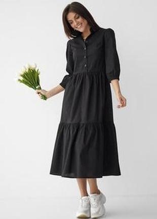 Черное хлопковое удлиненное миди платье, р. м, италия1 фото