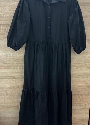 Черное хлопковое удлиненное миди платье, р. м, италия5 фото