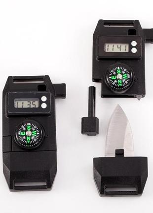 Фастекс выживания 6 в 1, с огнивом, с компасом, со свистком, с ножом и електронными часами