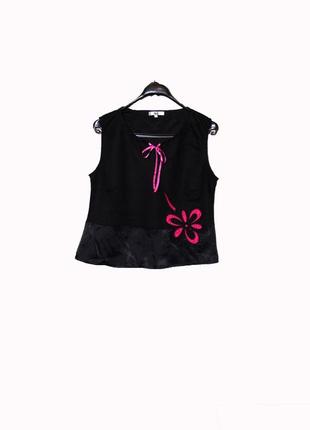 Лляна майка-топ з вишивкою і атласним низом