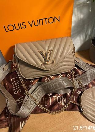 Жіноча сумка бежева 2 в 1, сумка жіноча бежева, сумка з гаманцнм, весіння сумка через плече турція сумка вмтилі louise vuitton луї віттон