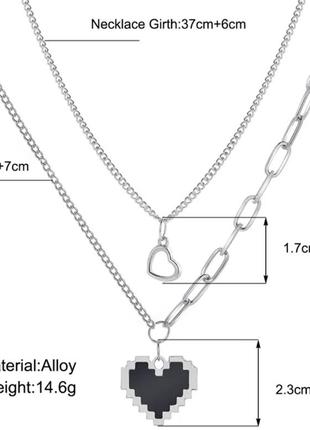 Багатошарове кольє-ланцюжок із підвісками у формі мозаїчного серця.5 фото