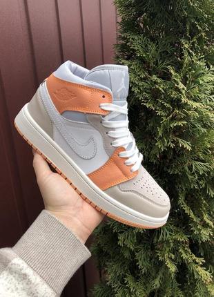 Кросівки nike air jordan 1 retro white grey peach