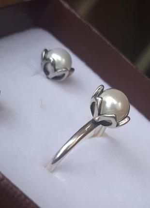Сережки і кільце з срібла в стилі пандора1 фото