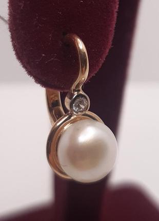 Сережки золото 585° 4,05г. біла перлина (с406)2 фото