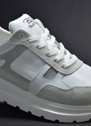 Женские модные кожаные кроссовки белые с серым best vak 10217206