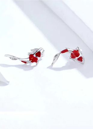 Серебряные серьги карпы кои серебро 925 серьги карпи кои, гвоздики