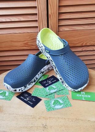 Кроксы кляксы crocs literide clog charcoal lime в графитовом с лаймом цвете8 фото