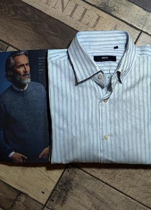 Чоловіча елегантна базова бавовняна брендова сорочка hugo вoss у смужку розмір l