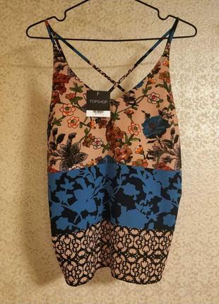 Базовая майка топ, кроп блуза цветочный принт,цветы бренда topshop,р.998