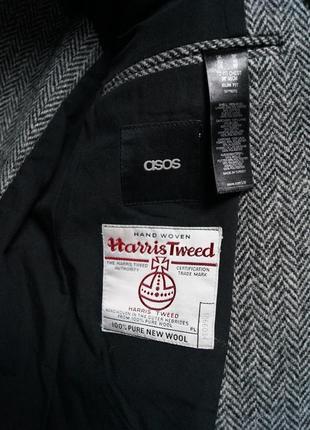 Серый твидовый пиджак, блейзер слим из 100% шерсти (harris tweed)5 фото