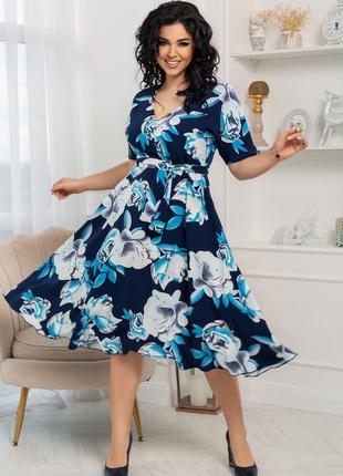 Платье миди с цветочным принтом батал8 фото