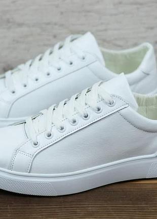 Мужские демисезонные белые кеды на шнурках. весенние мужские кожаные кеды