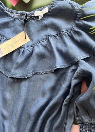 🦕синее закрытое платье принт под джинс/тёмно синее платье с рюшами/свободное лёгкое платье🦕3 фото