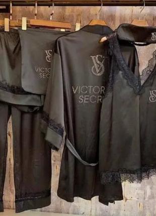 Ладенька однотонна піжама з елементами ажура victoria's secret вікторія сікрет зі стразами. матеріал2 фото