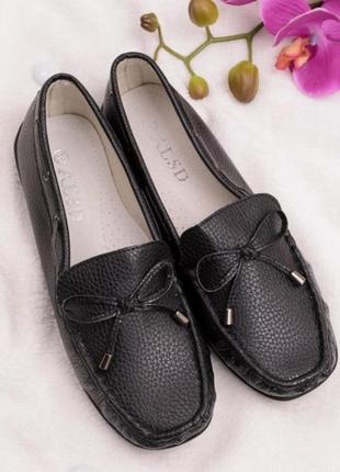 Черные туфли слипоны мокасины с бантиком