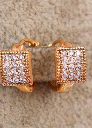 Сережки дитячі xuping jewelry квадратики з камінців у окантовці 1.2 см золотисті