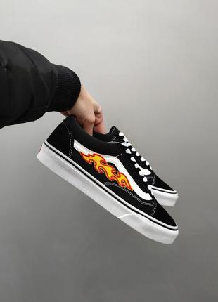 Стильные кеды vans old skool fire. (полум’я 🔥) унисекс размеры 36-45. цвет черный с белым2 фото