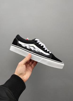 Стильні кеди ванс vans old skool. сіре полум’я. унісекс. розміри 36-45. колір чорний з білим