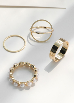 Кільце кільця каблучки 4 шт набір комплект стильні тренд під золото нові