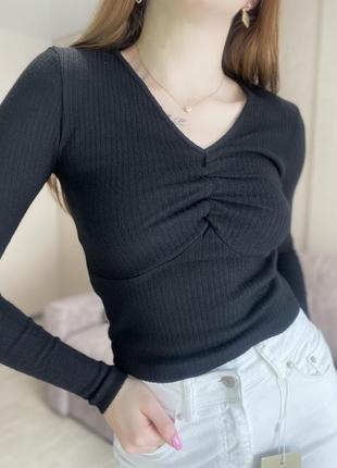 Чорний топ в рубчик до довгого рукава від plt😍