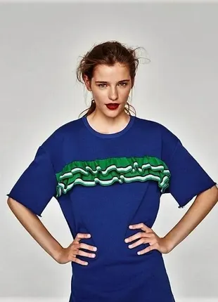 Сукня свитшот оверсайз з оборками в рубчик плаття футболка туніка