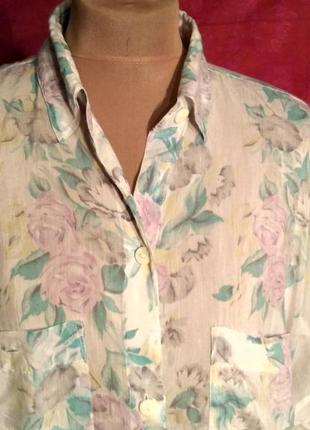 Тончайшая блуза светлая с бледным принтом - розы.3 фото