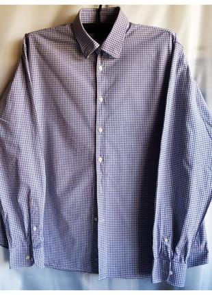 Рубашка мужская в клетку синяя с длинным рукавом б/у1 фото