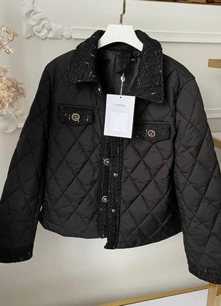 Куртка пальто в стиле chanel стеганая короткая черная весна1 фото