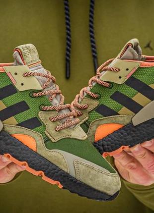 Кроссовки adidas nite jogger boost core black orange dark green5 фото