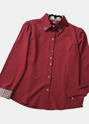 Бордовая блуза рубашка длинный рукав yi yi fashion4 фото