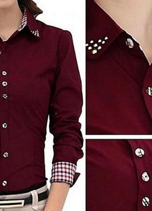 Бордовая блуза рубашка длинный рукав yi yi fashion2 фото
