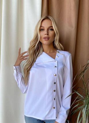 Блузка жіноча біла однотонна на довгий рукав на гудзиках стильна якісна трендова