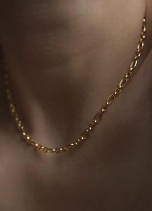 Золотая цепочка женская, широкая цепочка, широкая золотая цепочка из серебра s925 в позолоте au585, чокер цепочка короткая
