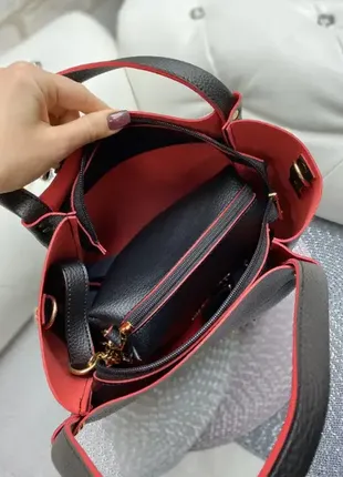 Черный-красный внутри - комплект сумка + клатч - на молнии, со съемным ремнем в комплекте6 фото