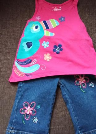 Летний комплект на девочку 1,5-2,5 лет (18-24 месяцев), футболка и джинсовые брюки