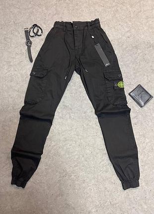 Брюки карго stone island черные / спортивные брюки мужские