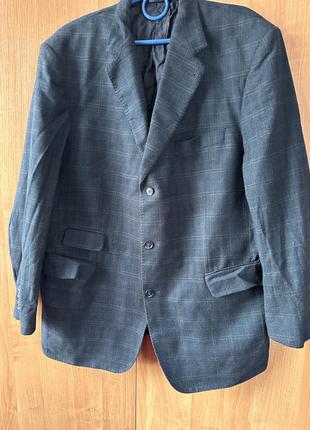 Синий шерстяной пиджак, жакет в клетку, burberry
