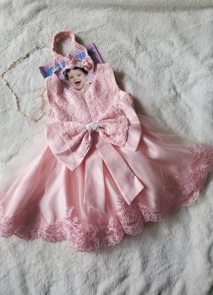 Красивое праздничное детское пышное платье для девочки розовое пышное вышитое на 24 месяца 2 года на день рождения праздник