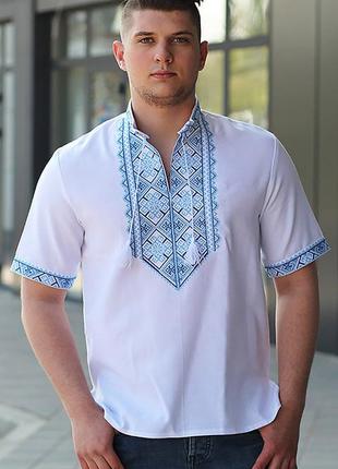 Мужская вышиванка с коротким рукавом летняя вышиванка мужская вышиванка с коротким рукавом на лето га жаркую погоду рубашка вышитая 314