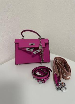 Рожева сумка kelly mini pink срібло2 фото