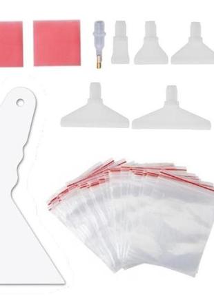 Комплект инструментов для алмазной мозаики со светловым розовым стилусом и шпателем набор 22эл. лоток зеленый,