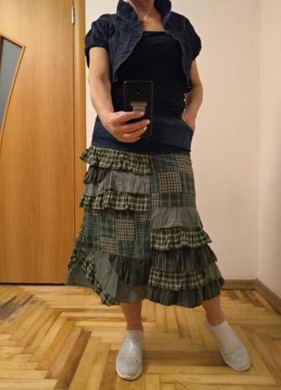 Джинсовая юбка комбинированная тканью, комплект. размер 145 фото