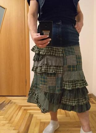 Джинсовая юбка комбинированная тканью, комплект. размер 142 фото