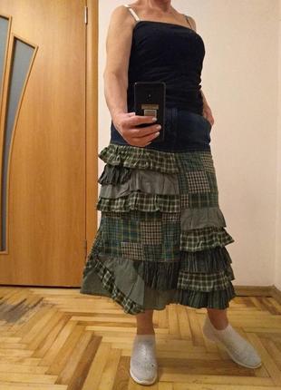 Джинсовая юбка комбинированная тканью, комплект. размер 147 фото