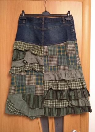 Джинсовая юбка комбинированная тканью, комплект. размер 146 фото