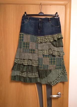 Джинсовая юбка комбинированная тканью, комплект. размер 143 фото