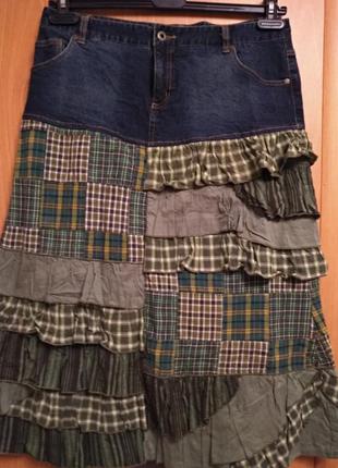 Джинсовая юбка комбинированная тканью, комплект. размер 144 фото