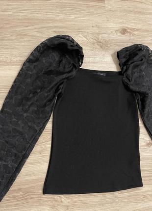 Блузка с прозрачными рукавами фонариками кофта черная женская1 фото